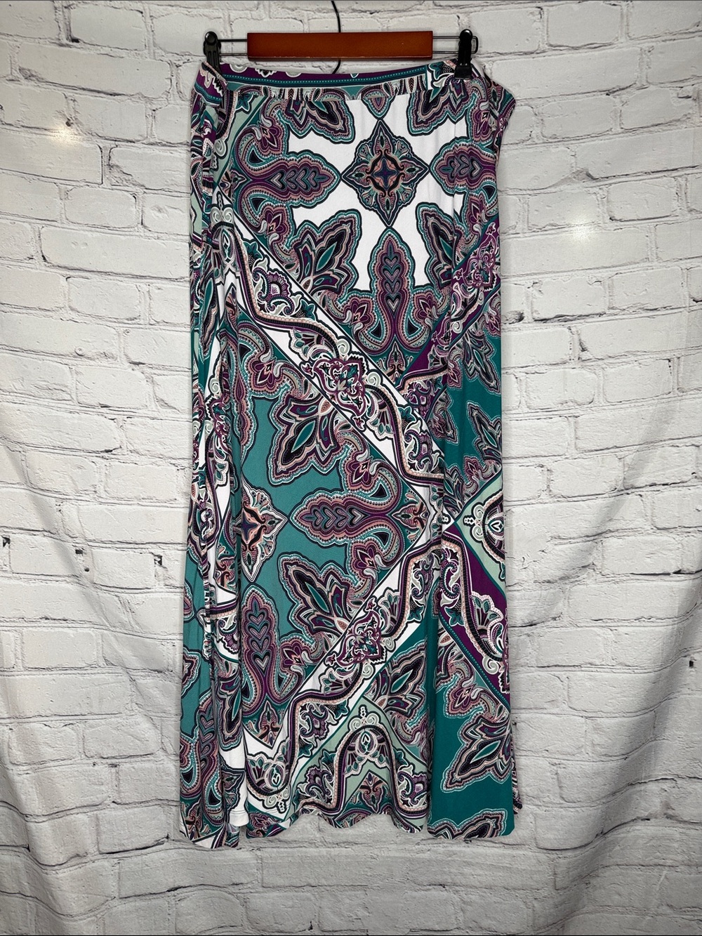 Chico’s Teal & Purple Paisley Maxi Skirt Size X-Large Excellent Condition - Picture 1 of 12